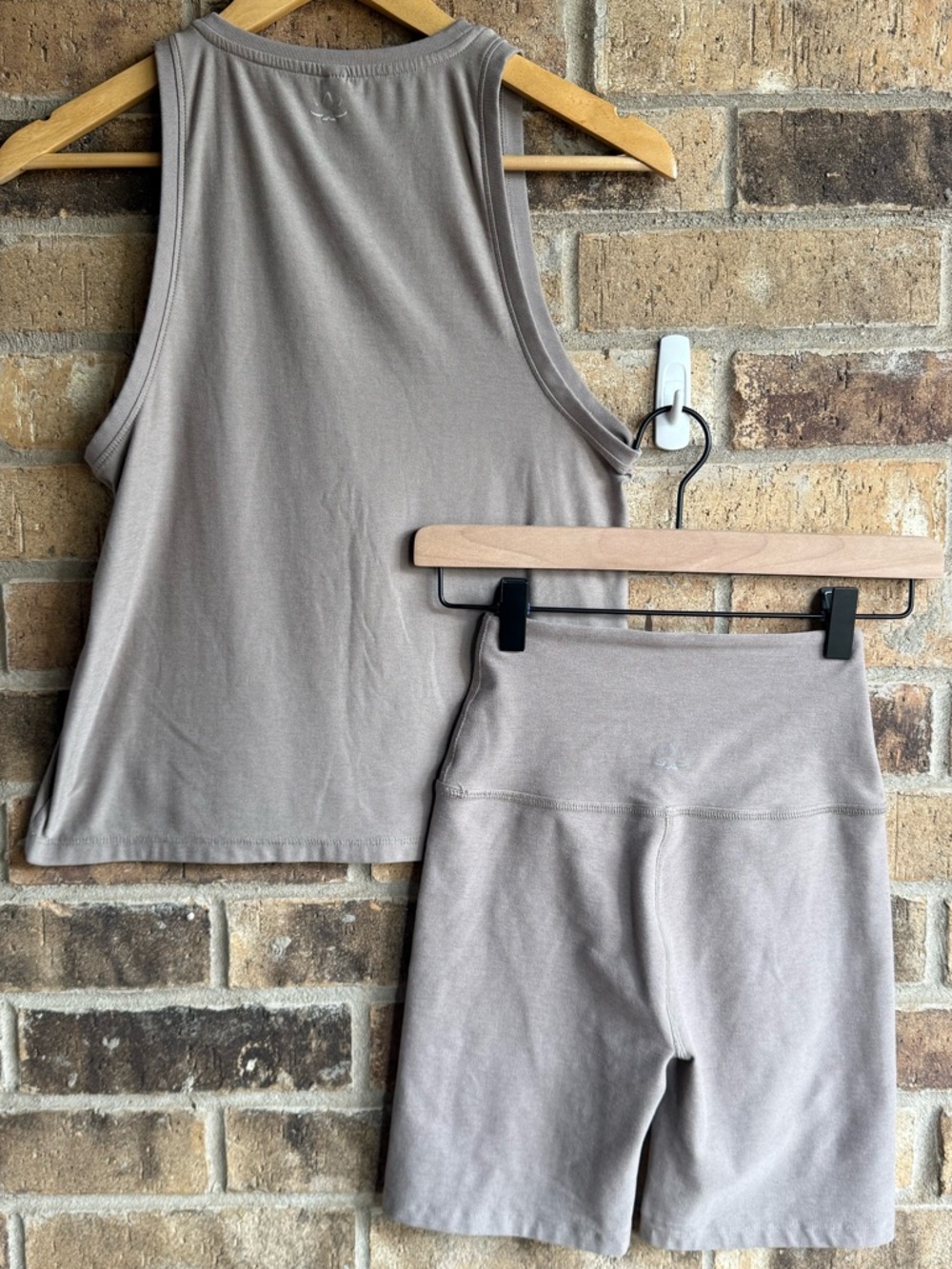 Beyond Yoga Taupe Heather Tank & High-Waist Shorts Set